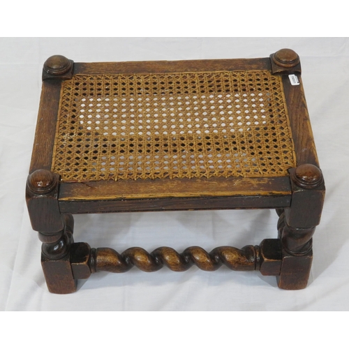 114 - Victorian oak wicker stool with turned columns & stretchers