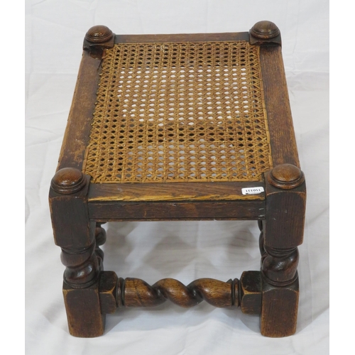 114 - Victorian oak wicker stool with turned columns & stretchers