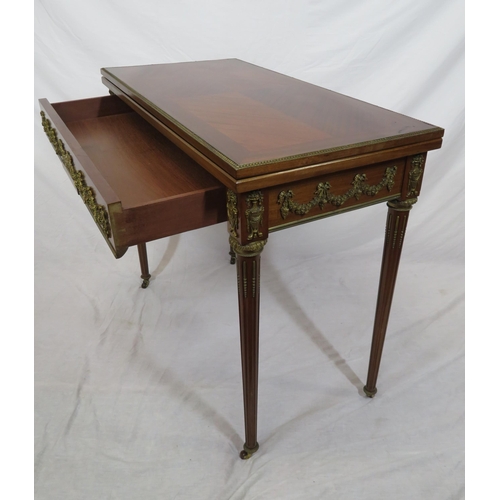 120 - Louis XV style crossbanded mahogany card table with swivel fold-over top, ormolu borders, ornate fol... 