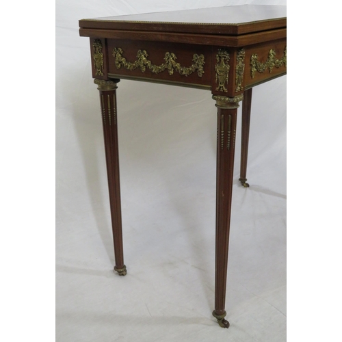 120 - Louis XV style crossbanded mahogany card table with swivel fold-over top, ormolu borders, ornate fol... 