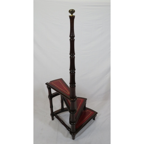 129 - Victorian style library steps with leatherette inset & turned column