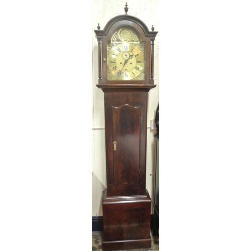 135 - Georgian mahogany longcase clock with domed top, vase finials, domed brass dial with ormolu mounts, ... 