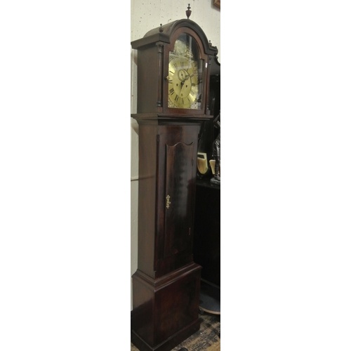 135 - Georgian mahogany longcase clock with domed top, vase finials, domed brass dial with ormolu mounts, ... 