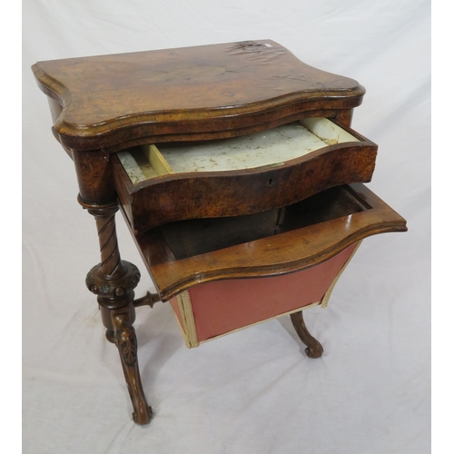 136 - Victorian walnut games table with fold-over top, serpentine borders, chess & backgammon inlaid top, ... 