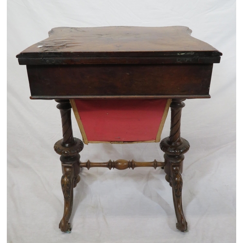 136 - Victorian walnut games table with fold-over top, serpentine borders, chess & backgammon inlaid top, ... 