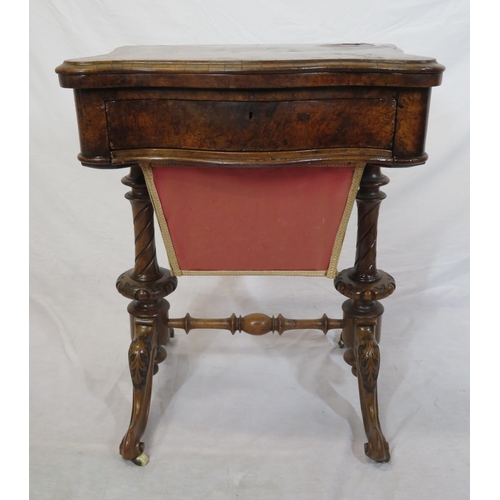 136 - Victorian walnut games table with fold-over top, serpentine borders, chess & backgammon inlaid top, ... 