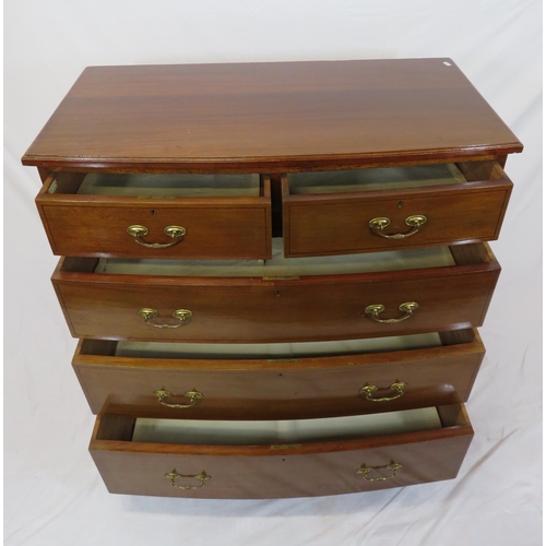 155 - Edwardian inlaid mahogany bow fronted chest of two short & three long drawers with brass drop handle... 