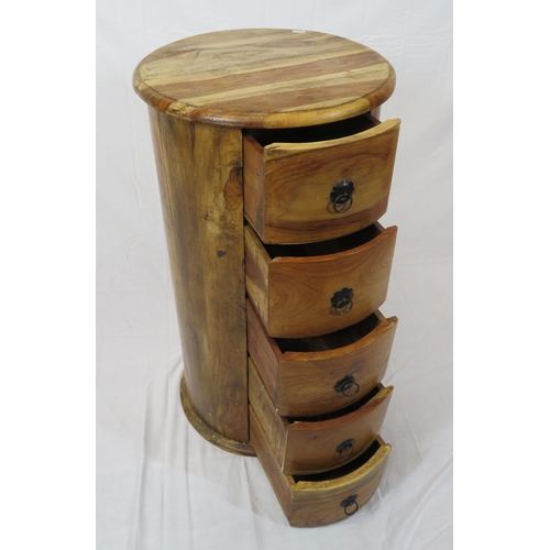 16 - Round teak pod chest with five bow fronted drawers, on round base