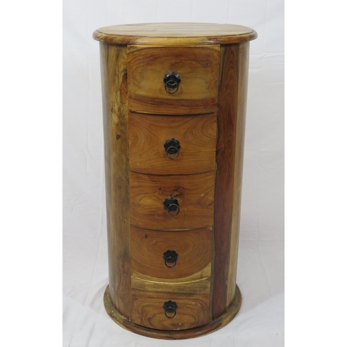 16 - Round teak pod chest with five bow fronted drawers, on round base