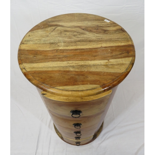 16 - Round teak pod chest with five bow fronted drawers, on round base