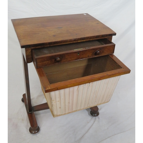 161 - Victorian mahogany work or side table with frieze drawer, bun handles, material drawer under, on tap... 