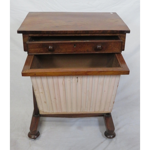 161 - Victorian mahogany work or side table with frieze drawer, bun handles, material drawer under, on tap... 