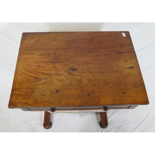 161 - Victorian mahogany work or side table with frieze drawer, bun handles, material drawer under, on tap... 