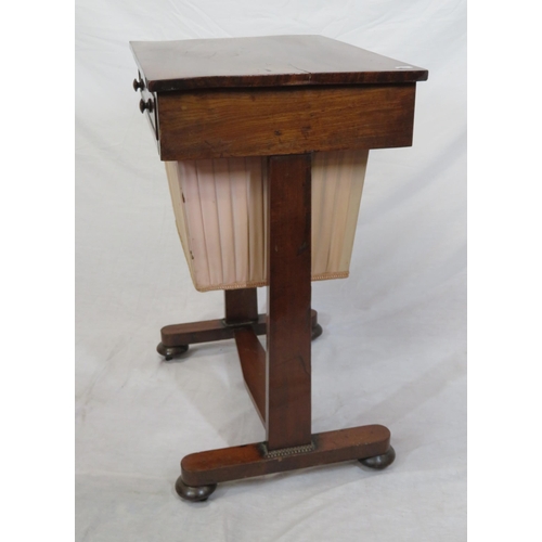 161 - Victorian mahogany work or side table with frieze drawer, bun handles, material drawer under, on tap... 