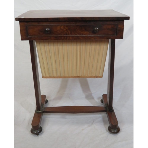 161 - Victorian mahogany work or side table with frieze drawer, bun handles, material drawer under, on tap... 