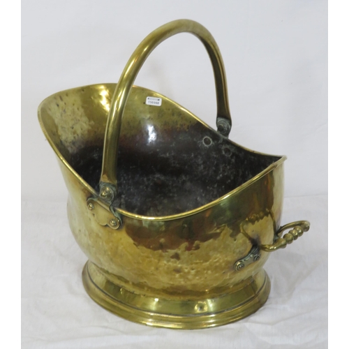 162 - Victorian brass helmet shaped coal scuttle with shaped handles