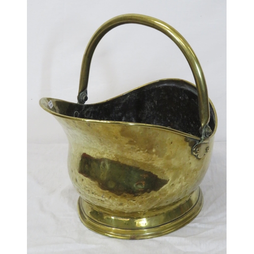 162 - Victorian brass helmet shaped coal scuttle with shaped handles