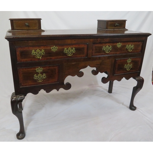 165 - Edwardian inlaid & crossbanded mahogany & oak side table with jewellery drawers, four drawers under ... 