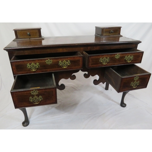 165 - Edwardian inlaid & crossbanded mahogany & oak side table with jewellery drawers, four drawers under ... 