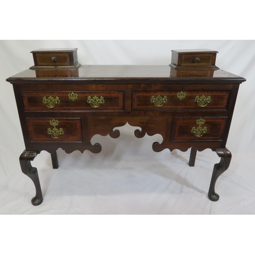 165 - Edwardian inlaid & crossbanded mahogany & oak side table with jewellery drawers, four drawers under ... 