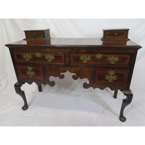 165 - Edwardian inlaid & crossbanded mahogany & oak side table with jewellery drawers, four drawers under ... 