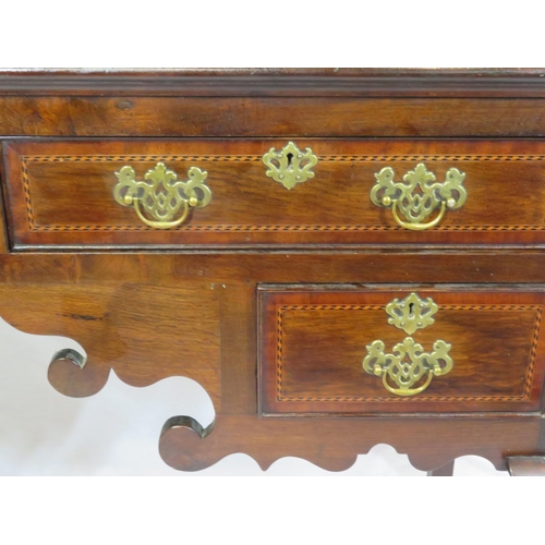 165 - Edwardian inlaid & crossbanded mahogany & oak side table with jewellery drawers, four drawers under ... 