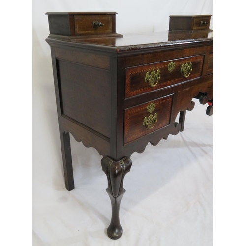 165 - Edwardian inlaid & crossbanded mahogany & oak side table with jewellery drawers, four drawers under ... 