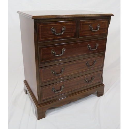 166 - Small Edwardian inlaid chest of two short & three long drawers with drop handles, on bracket feet