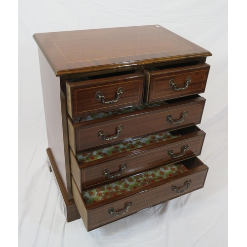 166 - Small Edwardian inlaid chest of two short & three long drawers with drop handles, on bracket feet