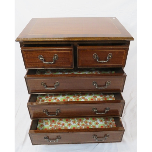 166 - Small Edwardian inlaid chest of two short & three long drawers with drop handles, on bracket feet