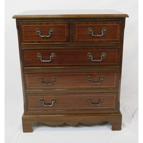 166 - Small Edwardian inlaid chest of two short & three long drawers with drop handles, on bracket feet