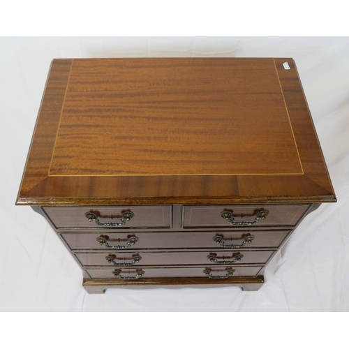 166 - Small Edwardian inlaid chest of two short & three long drawers with drop handles, on bracket feet