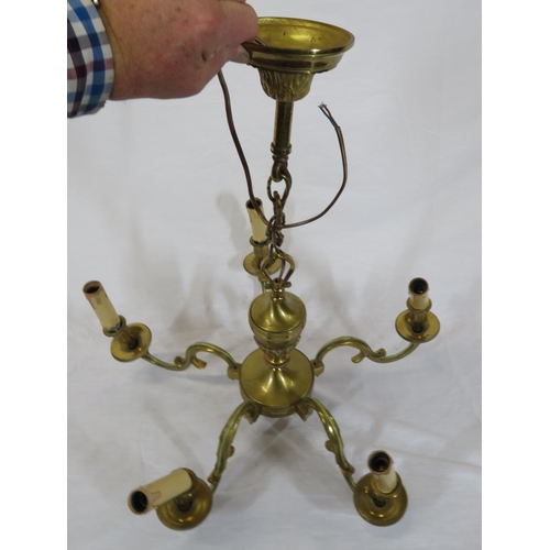 17 - French style five branch brass hanging light with vase shaped centre