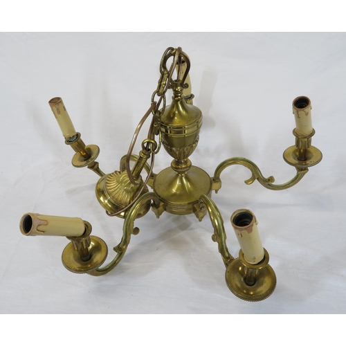 17 - French style five branch brass hanging light with vase shaped centre