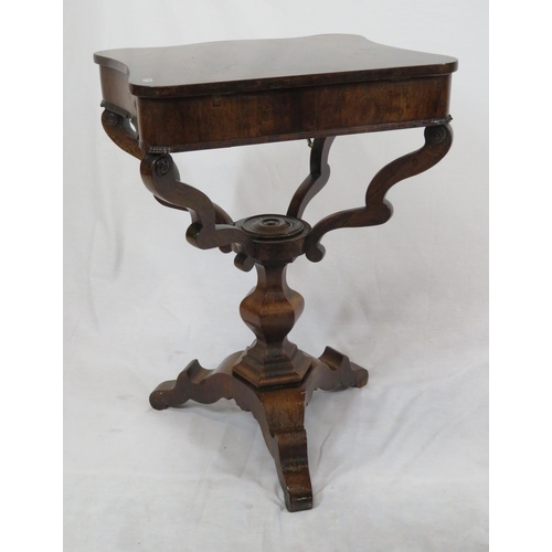 171 - William IV serpentine fronted walnut work or sewing table with fitted interior, reeded border, raise... 