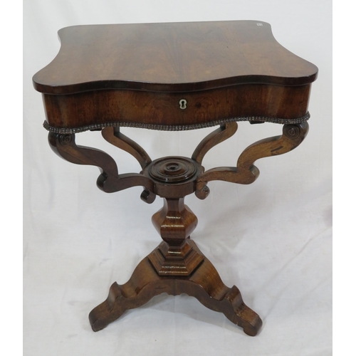 171 - William IV serpentine fronted walnut work or sewing table with fitted interior, reeded border, raise... 