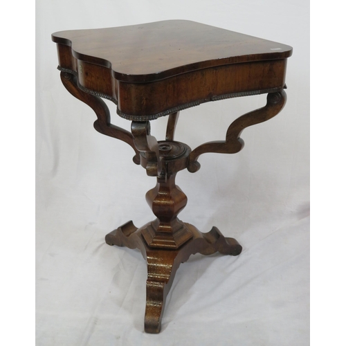 171 - William IV serpentine fronted walnut work or sewing table with fitted interior, reeded border, raise... 