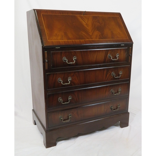 174 - Edwardian inlaid & crossbanded mahogany small bureau with drop-down front, pull-out supports, fitted... 