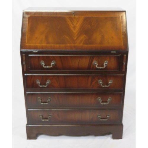 174 - Edwardian inlaid & crossbanded mahogany small bureau with drop-down front, pull-out supports, fitted... 