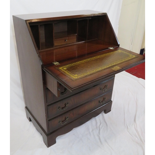 174 - Edwardian inlaid & crossbanded mahogany small bureau with drop-down front, pull-out supports, fitted... 