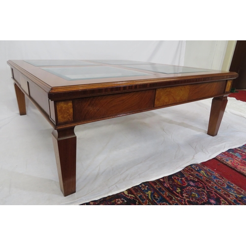 175 - Biedermeier style square occasional or coffee table with glass insets, side panels, square tapering ... 