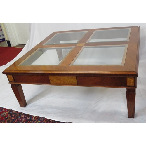 175 - Biedermeier style square occasional or coffee table with glass insets, side panels, square tapering ... 