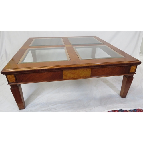 175 - Biedermeier style square occasional or coffee table with glass insets, side panels, square tapering ... 