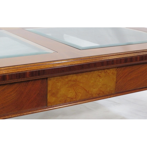 175 - Biedermeier style square occasional or coffee table with glass insets, side panels, square tapering ... 