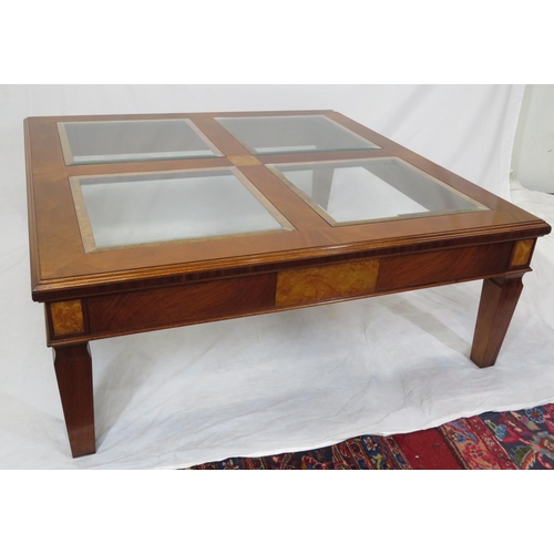 175 - Biedermeier style square occasional or coffee table with glass insets, side panels, square tapering ... 