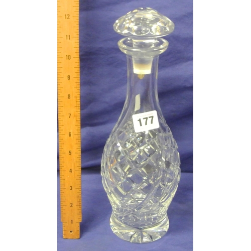 177 - Waterford Crystal cut glass baluster shaped decanter with diamond decoration & stopper