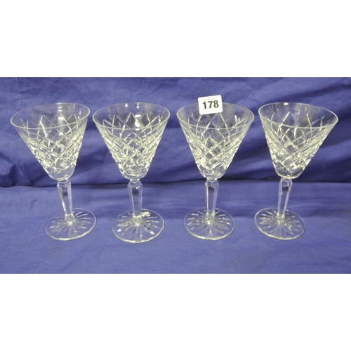 178 - Set of 4 Waterford cut glass stemmed wine glasses with round bases