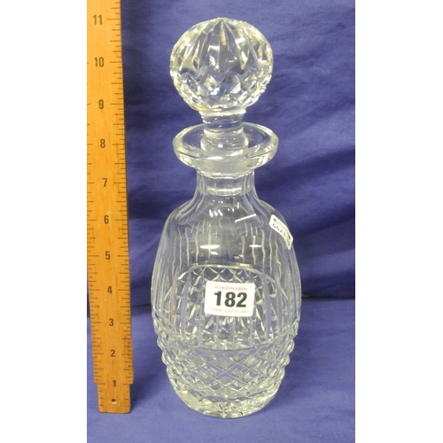 182 - Waterford Crystal cut glass decanter with faceted & diamond decoration & stopper