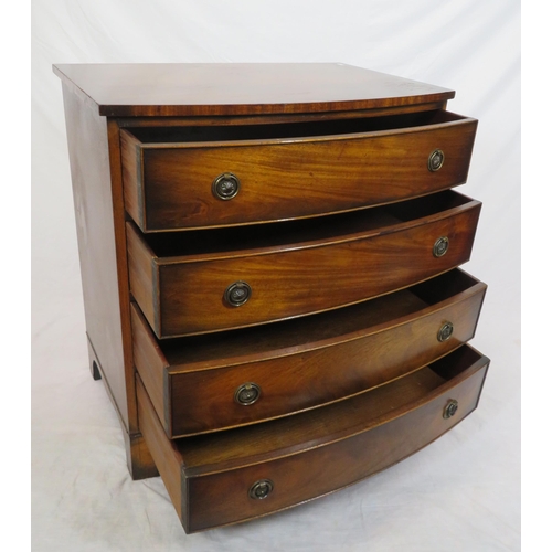 185 - Edwardian crossbanded mahogany bowfronted chest of four drawers with drop handles & bracket feet