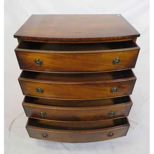 185 - Edwardian crossbanded mahogany bowfronted chest of four drawers with drop handles & bracket feet